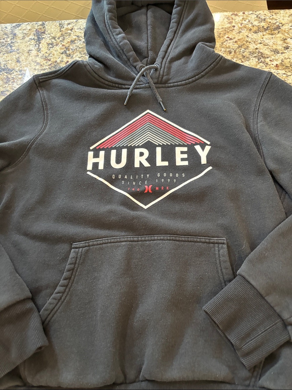 Hurley Black Pullover Hoodie with Geometric Chest Graphic